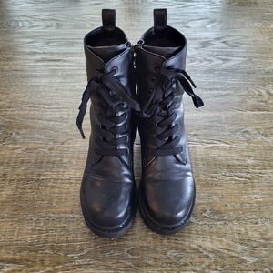 DKNY Black Combat Boots Lace Up Side Zip Lug Sole K4496542 Mens 8M